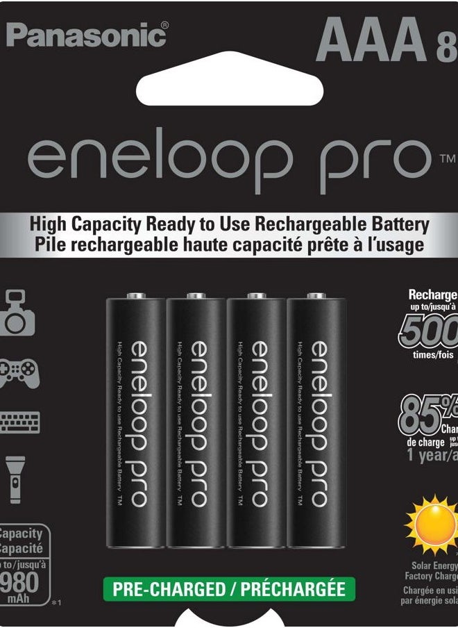 eneloop Panasonic BK-4HCCA8BA pro AAA High Capacity Ni-MH Pre-Charged Rechargeable Batteries, 8-Battery Pack  - Image 1
