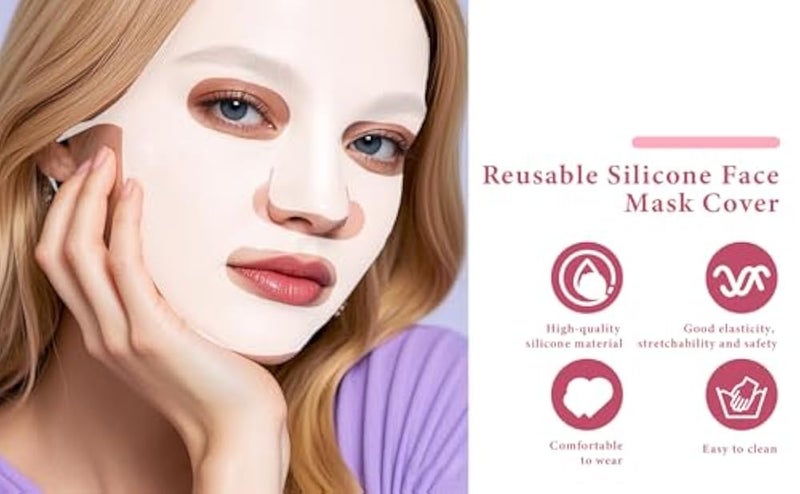 COMNICO 2 Sheets Silicone Face Mask Cover, Reusable Anti-Wrinkle Face Mask Holder Moisturizing 3D Facial Mask Cover Prevent Evaporation Falling Skincare Beauty Spa (Transparent+ Pink) - Image 4