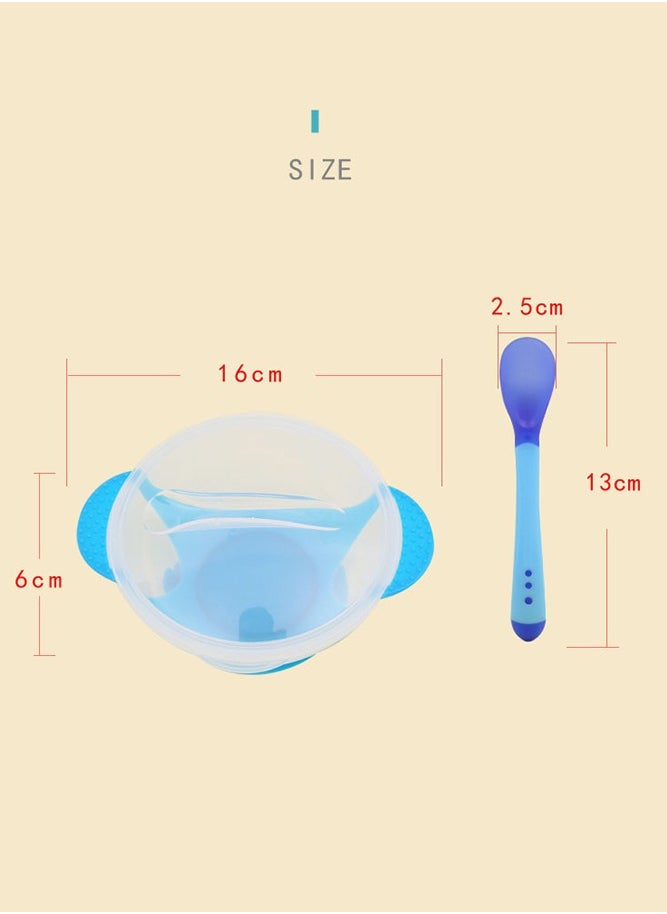 Sharpdo Suction Feeding Bowl with Temperature Sensing Spoon for Baby Silicone Non-Toxic Odourless and Harmless Material BPA Free Dessert Food Feeding Tableware Set for Kids Blue  - Image 2