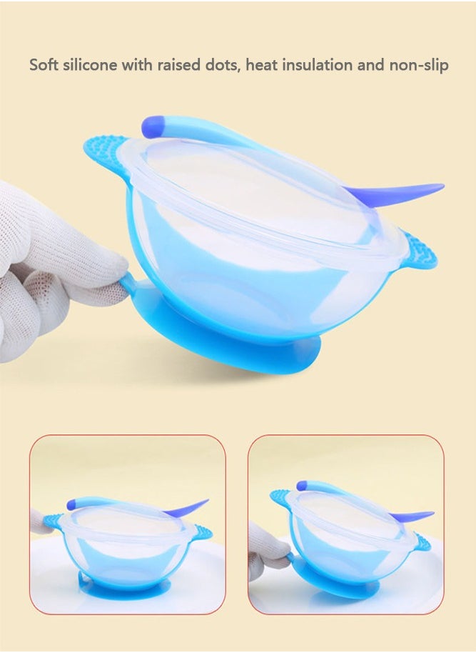 Sharpdo Suction Feeding Bowl with Temperature Sensing Spoon for Baby Silicone Non-Toxic Odourless and Harmless Material BPA Free Dessert Food Feeding Tableware Set for Kids Blue  - Image 3