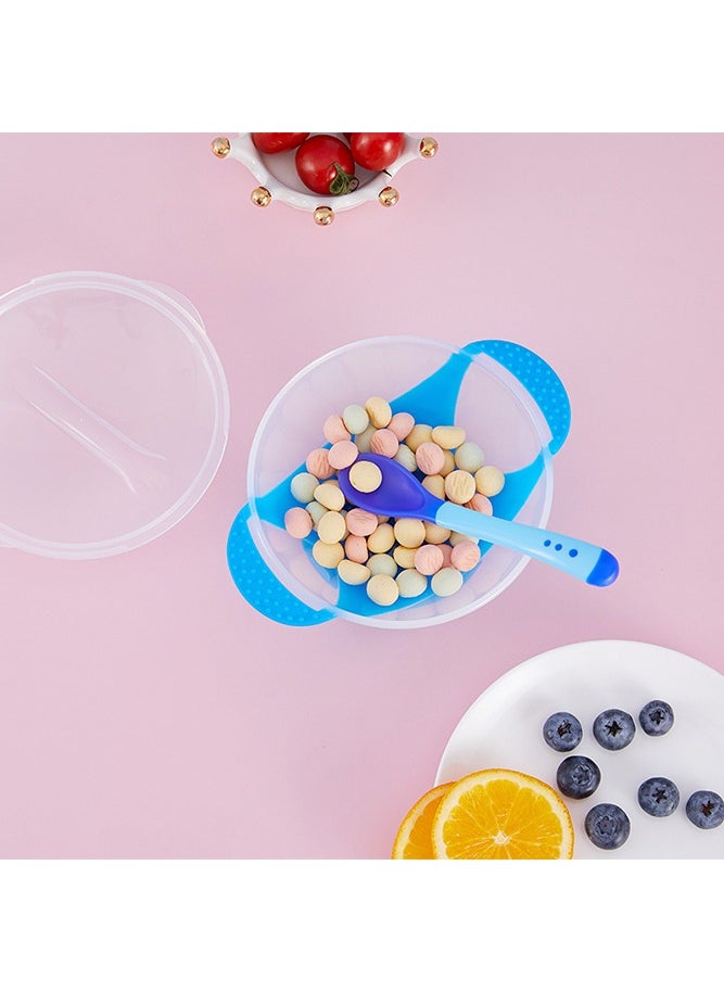 Sharpdo Suction Feeding Bowl with Temperature Sensing Spoon for Baby Silicone Non-Toxic Odourless and Harmless Material BPA Free Dessert Food Feeding Tableware Set for Kids Blue  - Image 5