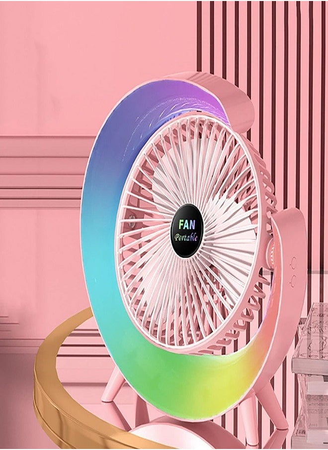 Generic Premium Quality Portable Desktop Table Fan with Lamp-Adjustable Tilt with Powerfull Fan,3 Speeds,5 Lighting Modes-Desk Fan and Lamp for Summer  - Image 1