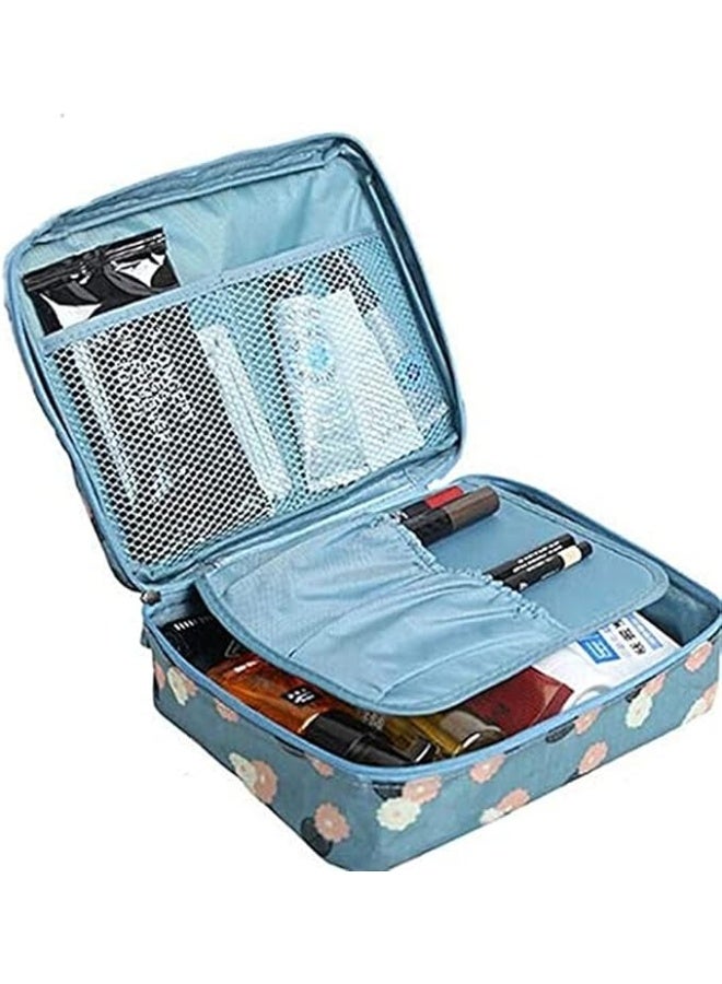 eWINNER حقيبة مستحضرات تجميل محمولة مقاومة للماء للسفر - منظم متعدد الوظائف للمكياج وأدوات الزينة للنساء، تصميم ديزي أزرق - Image 2