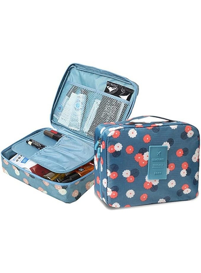 eWINNER حقيبة مستحضرات تجميل محمولة مقاومة للماء للسفر - منظم متعدد الوظائف للمكياج وأدوات الزينة للنساء، تصميم ديزي أزرق - Image 1