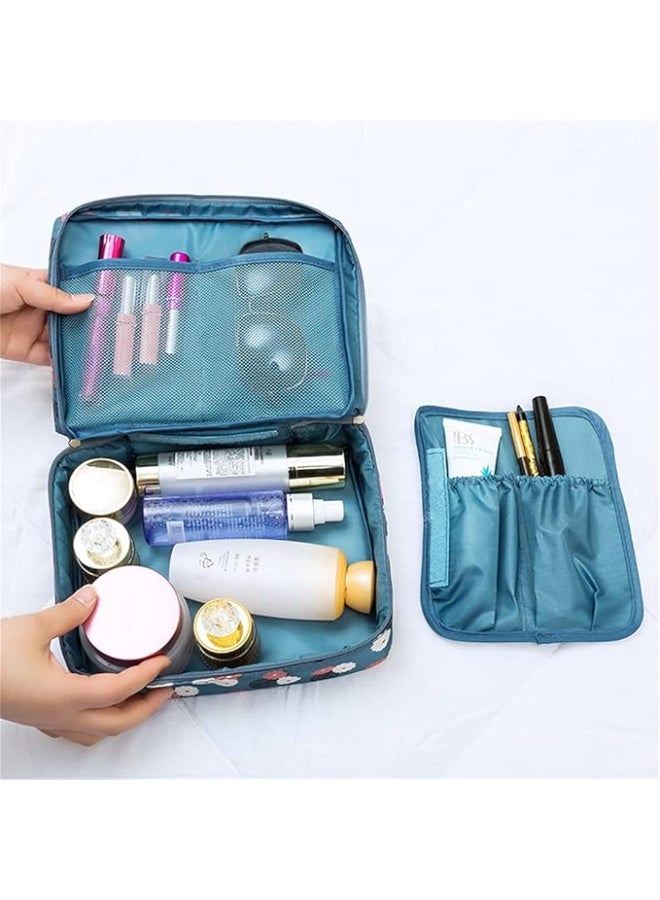 eWINNER حقيبة مستحضرات تجميل محمولة مقاومة للماء للسفر - منظم متعدد الوظائف للمكياج وأدوات الزينة للنساء، تصميم ديزي أزرق - Image 4