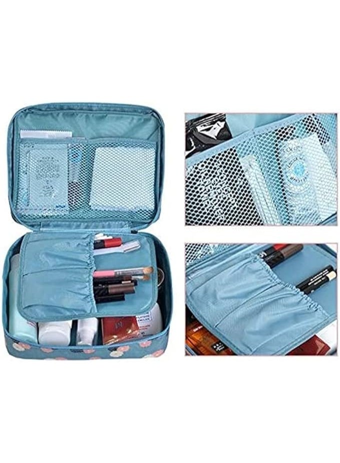 eWINNER حقيبة مستحضرات تجميل محمولة مقاومة للماء للسفر - منظم متعدد الوظائف للمكياج وأدوات الزينة للنساء، تصميم ديزي أزرق - Image 3