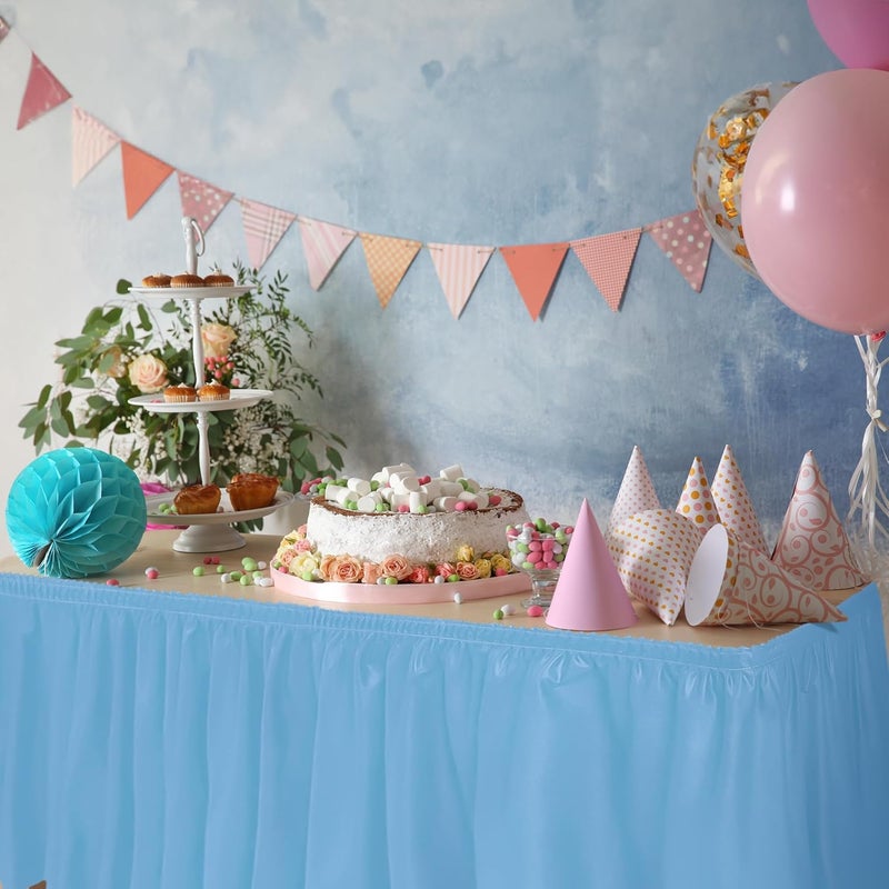 DecorRack Table Skirt, 29 in x 14 ft -BPA Free- Plastic Tableskirt, Disposable, Reusable, Rectangular Tablecloth Skirt, Light Blue (1 Pack) - Image 4