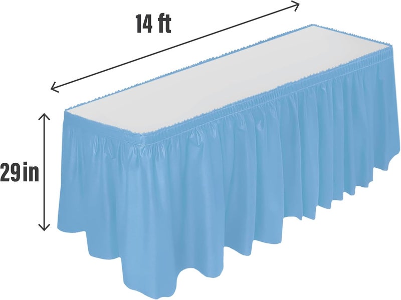 DecorRack Table Skirt, 29 in x 14 ft -BPA Free- Plastic Tableskirt, Disposable, Reusable, Rectangular Tablecloth Skirt, Light Blue (1 Pack) - Image 2