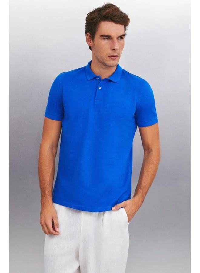 GRIMELANGE MARTEN Men's 100% Cotton Short Sleeve Regular Fit Blue Polo Neck T‑shirt.