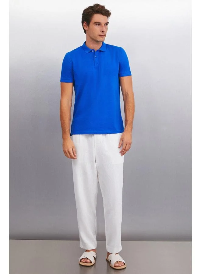 GRIMELANGE MARTEN Men's 100% Cotton Short Sleeve Regular Fit Blue Polo Neck T‑shirt.