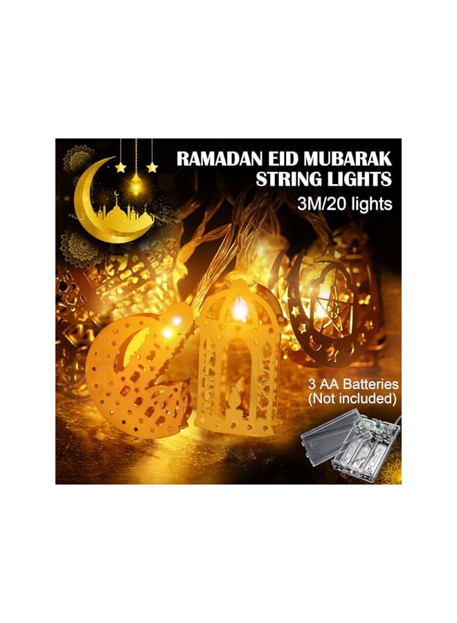 The Bros زينة رمضان للمنزل، 3م 20 لمبة زينة رمضان، زينة فوانيس رمضان، زينة أضواء القمر والنجوم لحديقة الفناء الداخلية والخارجية - Image 3