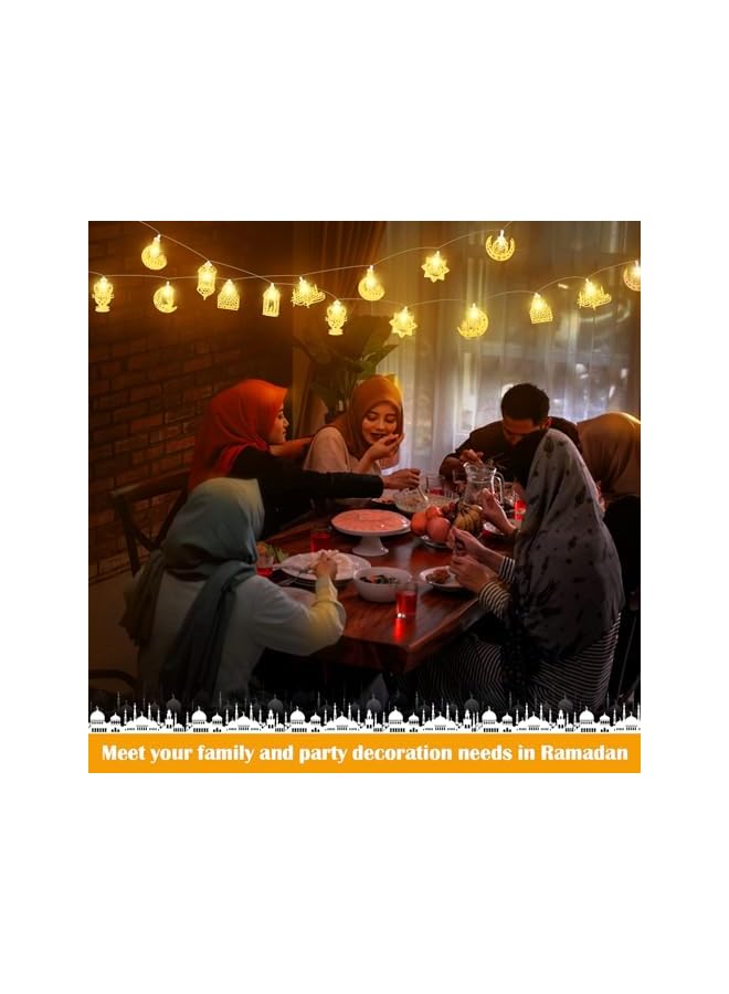 The Bros زينة رمضان للمنزل، 3م 20 لمبة زينة رمضان، زينة فوانيس رمضان، زينة أضواء القمر والنجوم لحديقة الفناء الداخلية والخارجية - Image 4