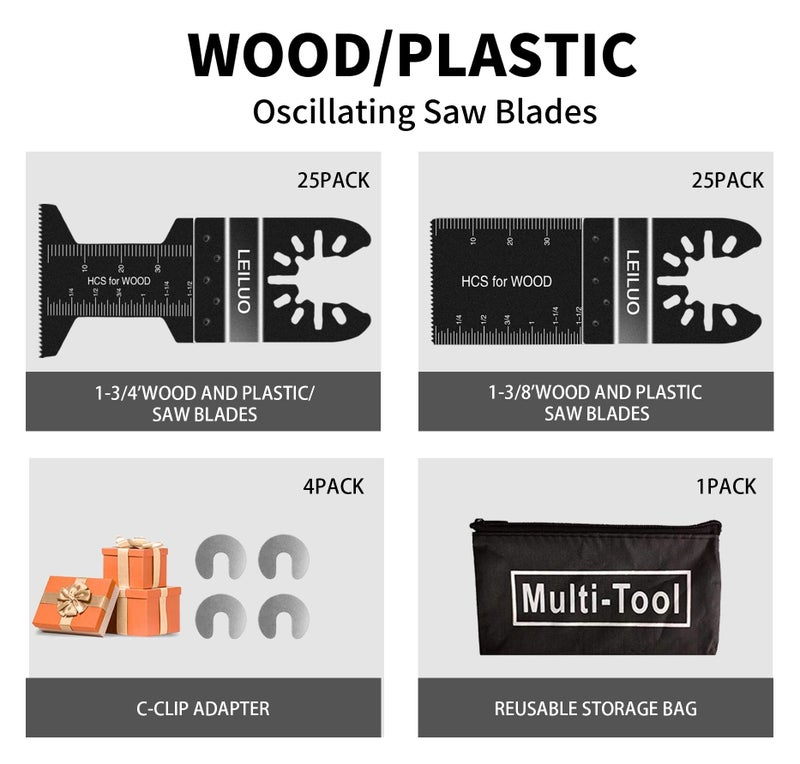LEILUO 50Pcs Multitool Blade Kits for Wood Nails Drywall Cutting Oscillating Saw Blades Universal Oscillating Tool Blades with Storage Bag Compatible with DeWalt Makita Dremel and More - Image 3