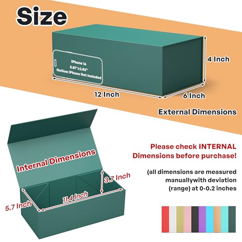 RYDDOY Green Gift Box, 12x6x4'' Gift box for Presents with Lids Magnetic Closure Rectangle Collapsible for Bridesmaid Proposal Box, Wedding, Christmas, Halloween, Birthday Gift Packging - Image 2