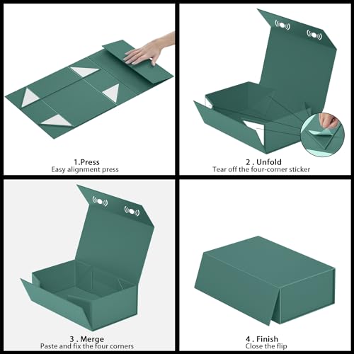 RYDDOY Green Gift Box, 12x6x4'' Gift box for Presents with Lids Magnetic Closure Rectangle Collapsible for Bridesmaid Proposal Box, Wedding, Christmas, Halloween, Birthday Gift Packging - Image 5