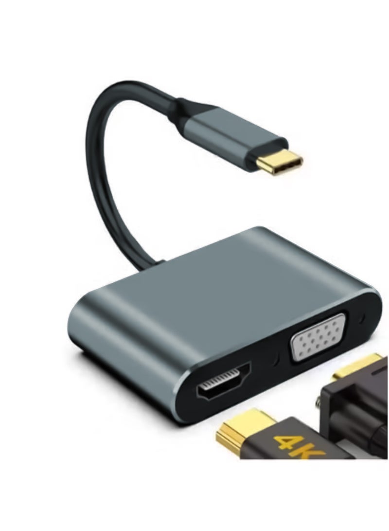 USB-C™ to VGA and HDMI Adapter, High Definition Aluminium Converter 4K Ultra HD Adapter with 1080 VGA and Dual Screen Display Support for MacBook Pro/Air, iPad Pro, MediaHub-C2 Grey - Image 2