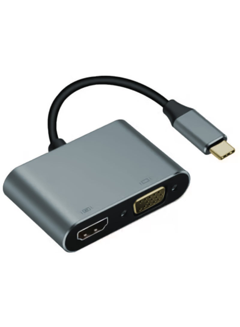 USB-C™ to VGA and HDMI Adapter, High Definition Aluminium Converter 4K Ultra HD Adapter with 1080 VGA and Dual Screen Display Support for MacBook Pro/Air, iPad Pro, MediaHub-C2 Grey - Image 1