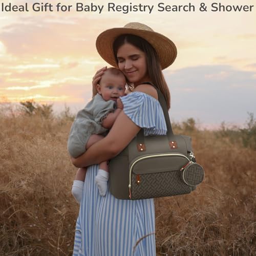 Tenot Diaper Bag Tote with Pacifier Case Baby Bag for Women with Shoulder Straps Travel Diaper Tote for for Mom and Dad Medium Size Khaki - Image 3