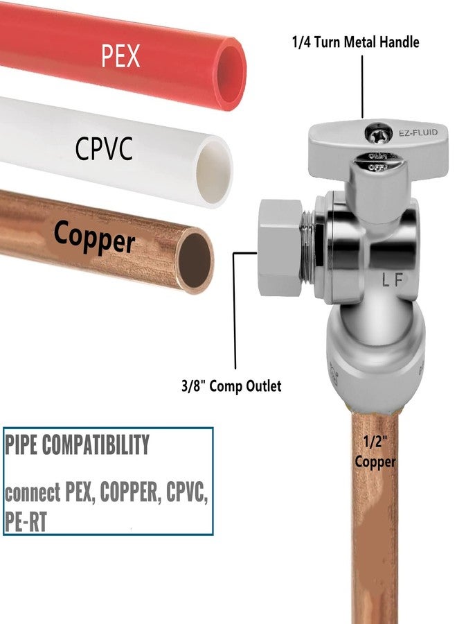EZ-FLUID (1) EZ-FLUID 1/2" Copper Push-Fit (5/8" OD) x 3/8"OD Outlet, sharkbite-type Angle Stop Valve 1/4 Turn Water Shut Off Metal Handle For Copper & PEX Pipes Plumbing,Bathroom,Kitchen,Laundry Sink - Image 3