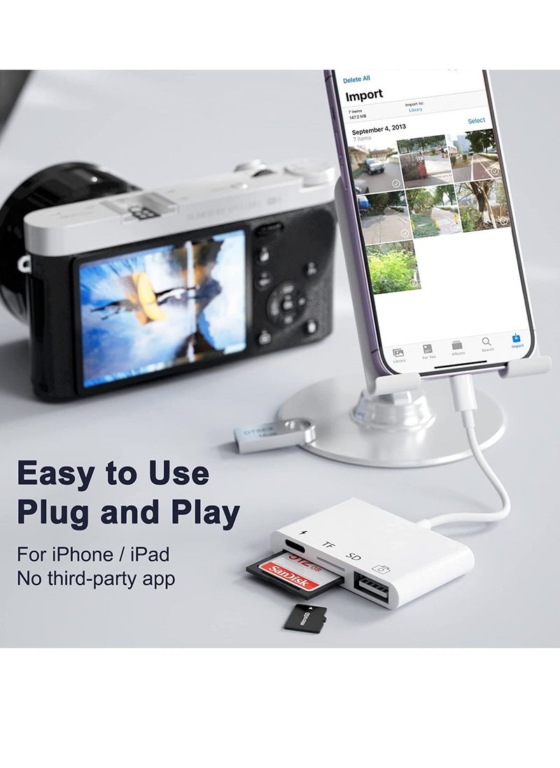 SD Card Reader for iPhone/iPad,iPhone SD Card Reader,4 in 1 USB OTG Adapter for iPhone Compatible MicroSD/SD - Image 2
