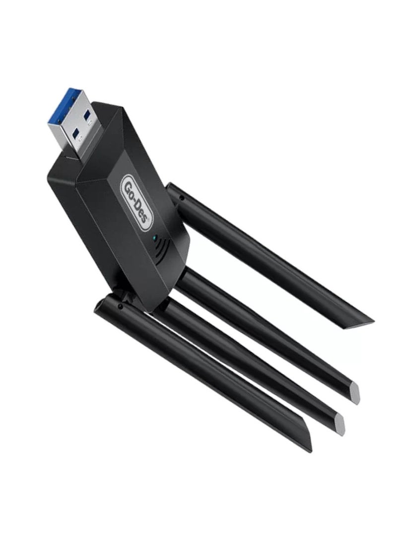 GO-DES Go Des GD-BT318 Dual Band 1200m 300Mbps 4 Antennas Wireless Internet Provider USB High Power WiFi Adapter  - Image 2