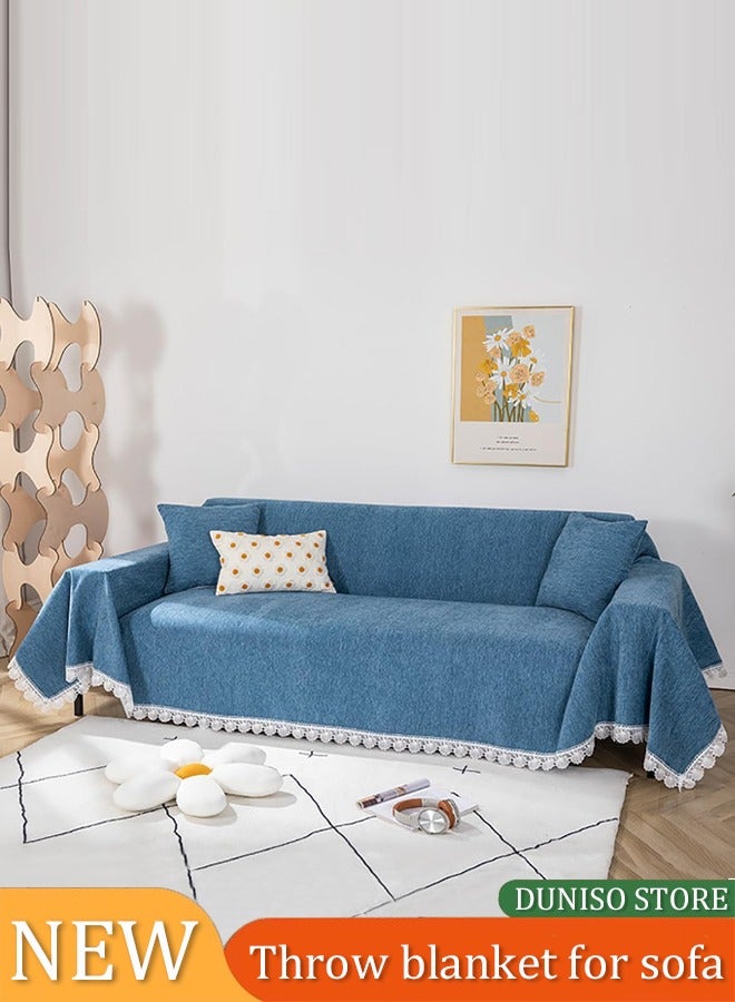 DUNISO Sofa cover, thick chenille sofa throw blanket, lace embroidered lace towel blanket, fully wrapped furniture protective cover, dust proof and non slip, suitable for all seasons, suitable for double sofa, 180 * 300cm  - Image 1