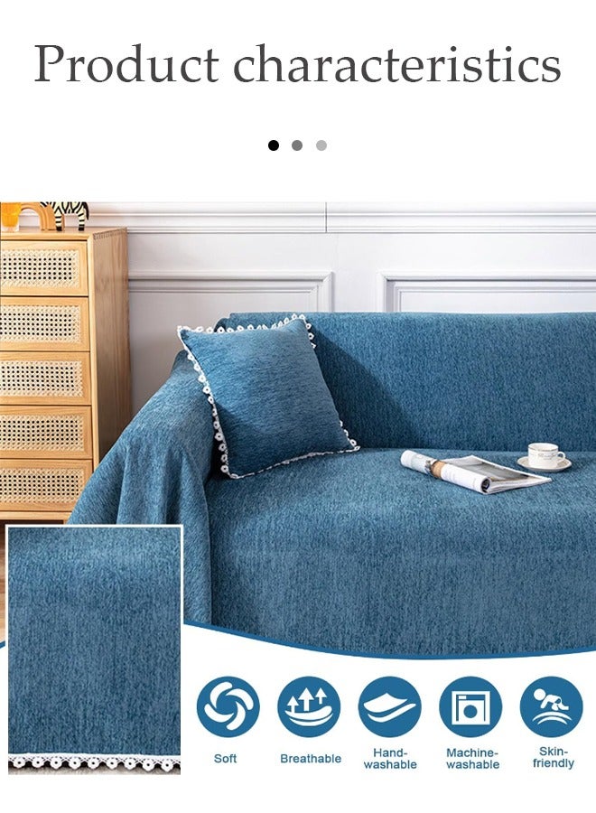 DUNISO Sofa cover, thick chenille sofa throw blanket, lace embroidered lace towel blanket, fully wrapped furniture protective cover, dust proof and non slip, suitable for all seasons, suitable for double sofa, 180 * 300cm  - Image 3