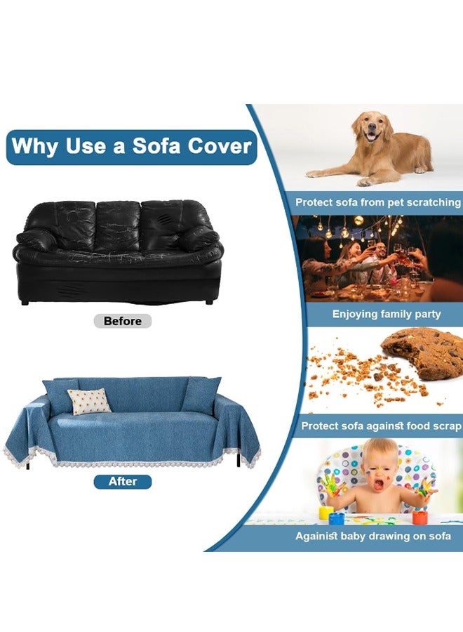 DUNISO Sofa cover, thick chenille sofa throw blanket, lace embroidered lace towel blanket, fully wrapped furniture protective cover, dust proof and non slip, suitable for all seasons, suitable for double sofa, 180 * 300cm  - Image 4