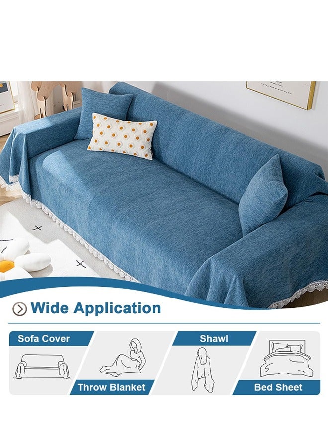 DUNISO Sofa cover, thick chenille sofa throw blanket, lace embroidered lace towel blanket, fully wrapped furniture protective cover, dust proof and non slip, suitable for all seasons, suitable for double sofa, 180 * 300cm  - Image 5