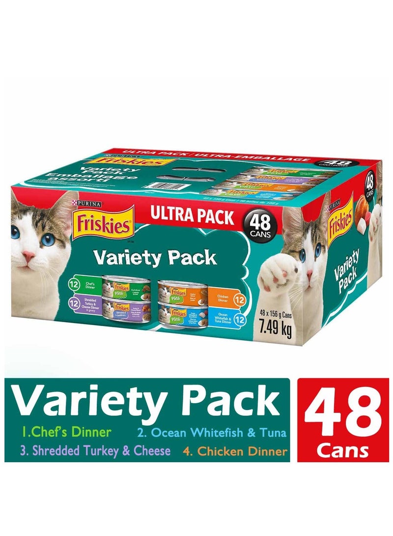 Friskies PURINA Pack of 48 Cans Cat Food Variety With Different Flavors - Image 1