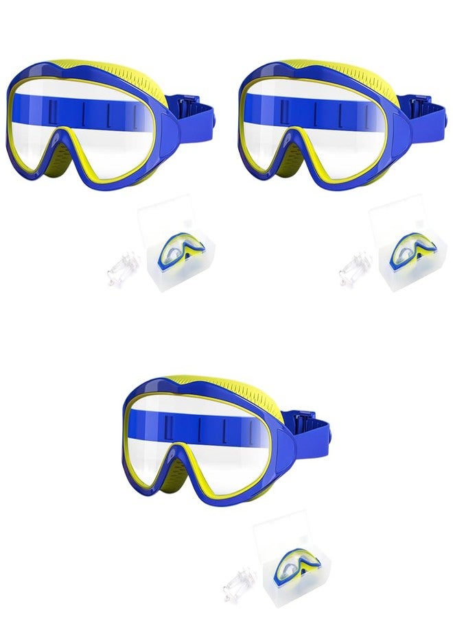 برو بيروس نظارات سباحة بروبيروس بإطار كبير للمسابقات، مانعة للتسرب، مزودة بسدادات أذن، مضادة للضباب، حماية من الأشعة فوق البنفسجية، للأولاد والبنات من عمر 3 إلى 16 سنة، لون أزرق، 3 قطع - Image 1