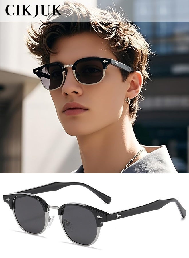 CIKJUK Polarized Sunglasses Men Women Semi-Rimless Men's Women's Sunglass Round Sun Glasses Classic Designer Shades UV400 Protection Sun Glas for Travel Driving Daily Black - Image 1