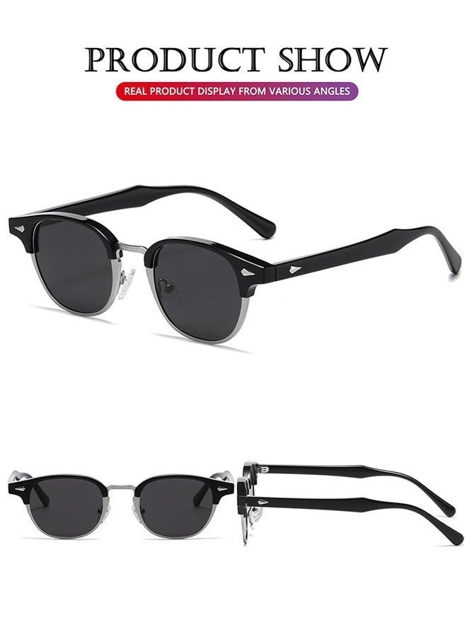 CIKJUK Polarized Sunglasses Men Women Semi-Rimless Men's Women's Sunglass Round Sun Glasses Classic Designer Shades UV400 Protection Sun Glas for Travel Driving Daily Black - Image 4