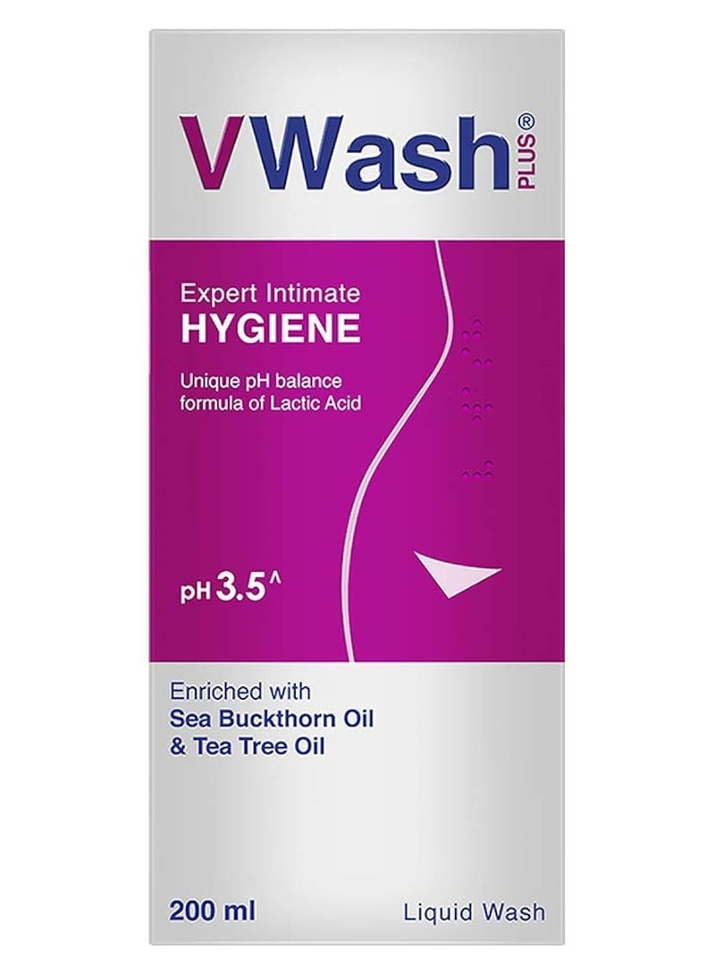 VWash Plus Expert Intimate Hygiene, With Tea Tree Oil, Liquid Wash Prevents Dryness, Itchiness And Irritation, Balances PH, Paraben Free, 200 ml - Image 1