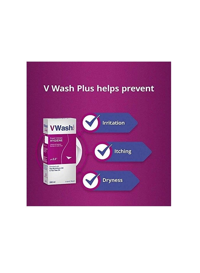 VWash Plus Expert Intimate Hygiene, With Tea Tree Oil, Liquid Wash Prevents Dryness, Itchiness And Irritation, Balances PH, Paraben Free, 200 ml - Image 3