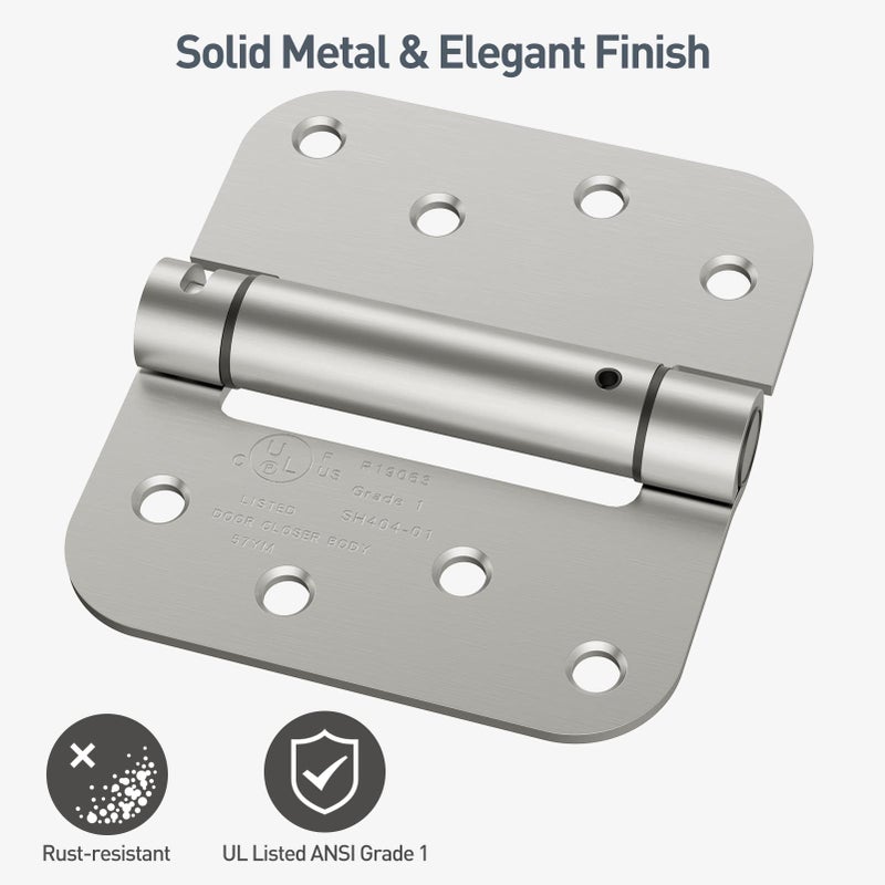 Hosom Self Closing Door Hinge Spring Hinge 4 Inch Adjustable Tension For Garage Front Door Back Door Ul Listed For Left And Right Hand Door 5/8'' Radius Corners Brushed Nickel 4 Pack - Image 4