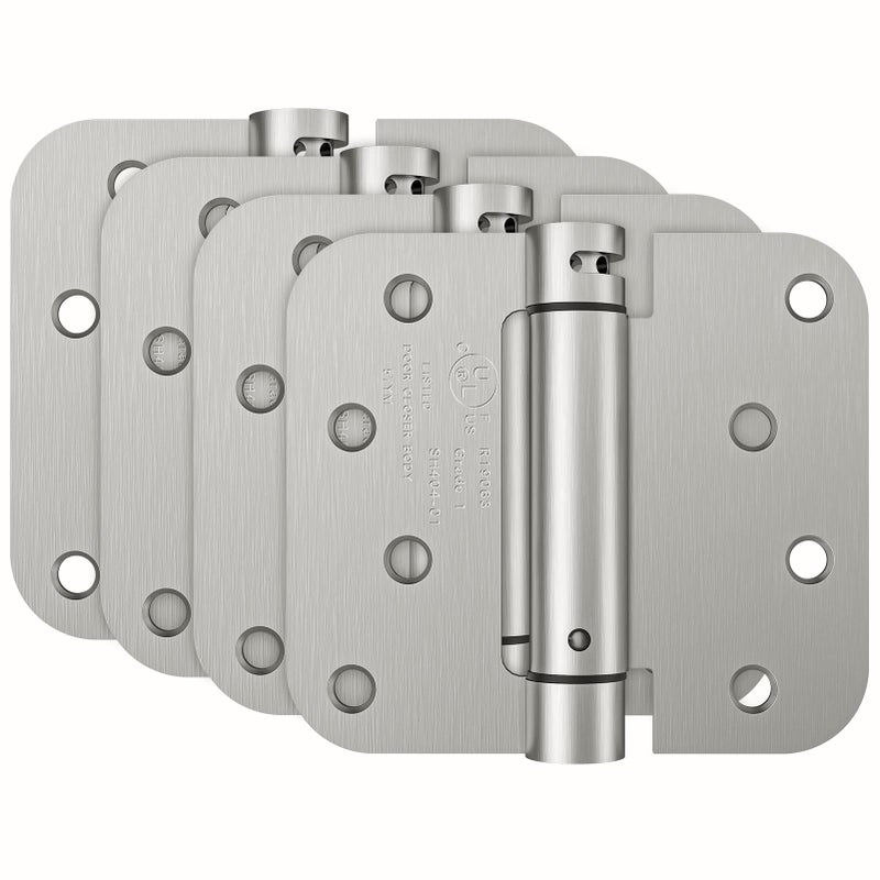 Hosom Self Closing Door Hinge Spring Hinge 4 Inch Adjustable Tension For Garage Front Door Back Door Ul Listed For Left And Right Hand Door 5/8'' Radius Corners Brushed Nickel 4 Pack - Image 1