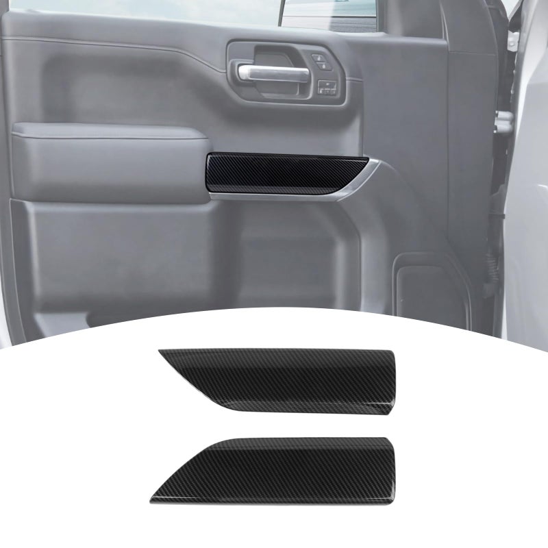 PDKLIN for Silverado Front Door Panel Trim Cover for Chevy Silverado GMC Sierra 20192022 Carbon Fiber Grain Interior Accessories 2pcs
