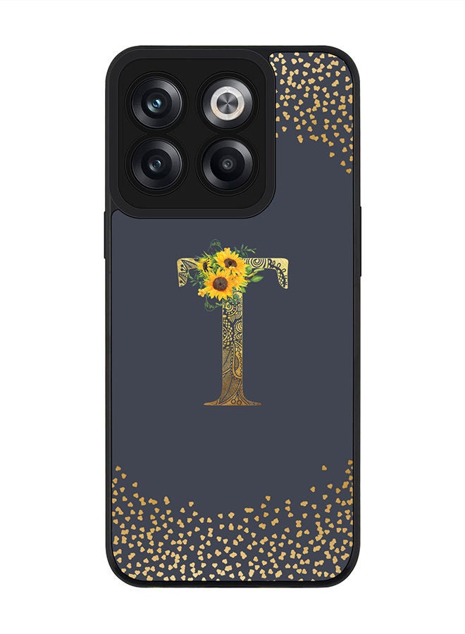 Stylizedd Rugged Black edge case for OnePlus Ace Pro Slim fit Soft Case Flexible Rubber Edges Anti Drop TPU Gel Thin Cover - Custom Monogram Initial Letter Floral Pattern Alphabet - T (Grey ) - Image 1