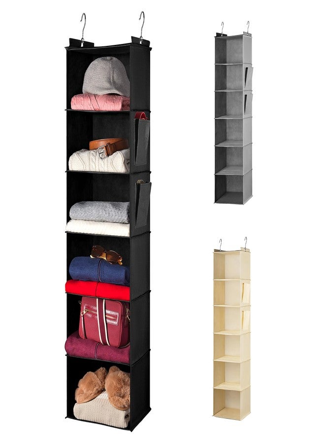 Handy Laundry Hanging Closet Organizer - 6 Shelf - Storage Shelves for Clothes and Sweater Organization. Six Tier Dorm Room Shelving Organizers with Hanger for Clothing Drawers (Black) - Image 1