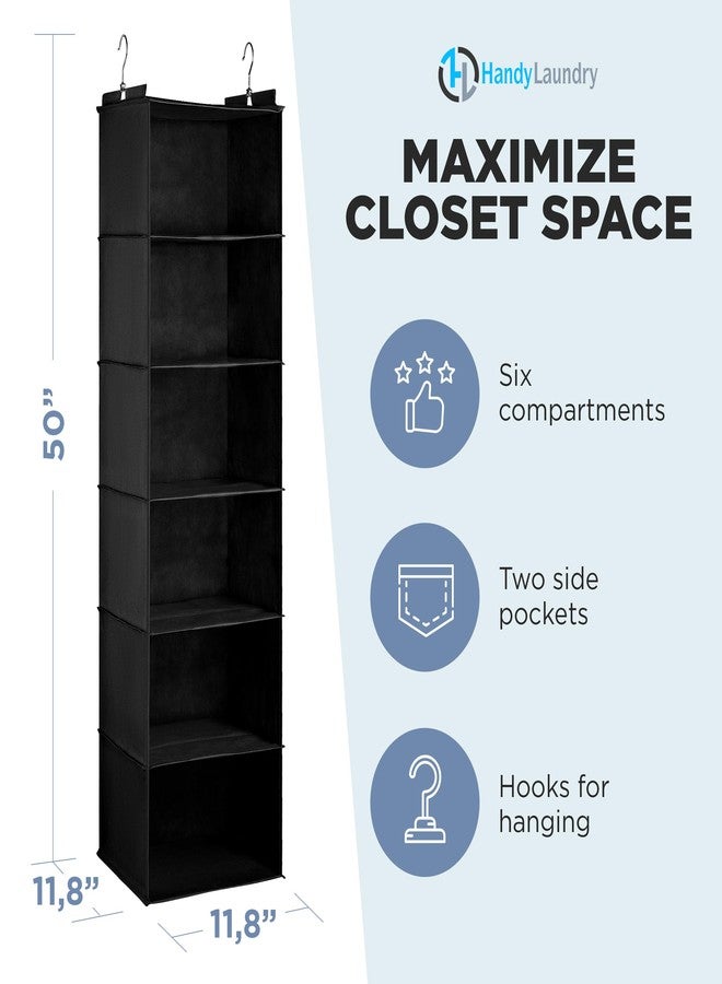 Handy Laundry Hanging Closet Organizer - 6 Shelf - Storage Shelves for Clothes and Sweater Organization. Six Tier Dorm Room Shelving Organizers with Hanger for Clothing Drawers (Black) - Image 3
