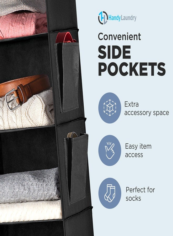 Handy Laundry Hanging Closet Organizer - 6 Shelf - Storage Shelves for Clothes and Sweater Organization. Six Tier Dorm Room Shelving Organizers with Hanger for Clothing Drawers (Black) - Image 5