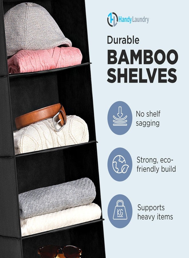 Handy Laundry Hanging Closet Organizer - 6 Shelf - Storage Shelves for Clothes and Sweater Organization. Six Tier Dorm Room Shelving Organizers with Hanger for Clothing Drawers (Black) - Image 4