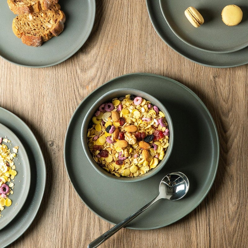 AmorArc أطقم أدوات المائدة الخزفية من AmorArc بأطراف متموجة أطباق وأوعية من الحجر الخزفي مقاومة للتشقق والرقائق آمنة في غسالة الصحون والميكروويف والفرن مجموعة لخدمة 6 أشخاص 18 قطعة - Image 4