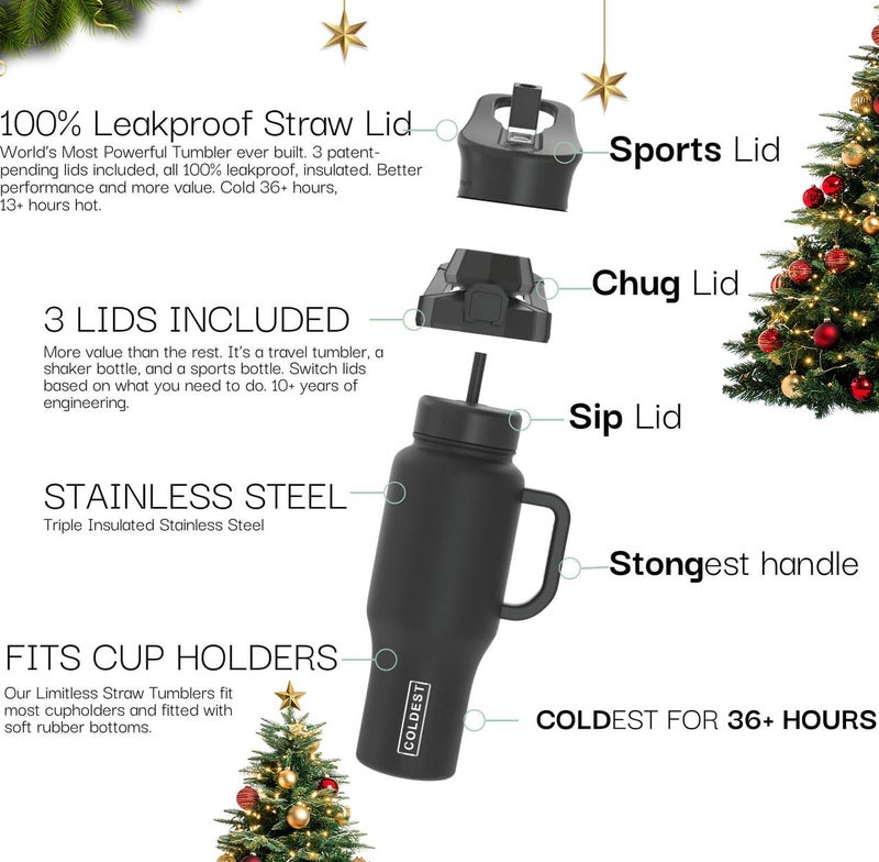 THE COLDEST WATER Coldest Tumbler with Handle and Straw, 100% Leak Proof Insulated Tumbler with Lid and Straw (3 Lids), Stainless Steel Tumblers for Women & Men, Cup Holder Friendly, 36 oz (Camouflage Flag) - Image 2