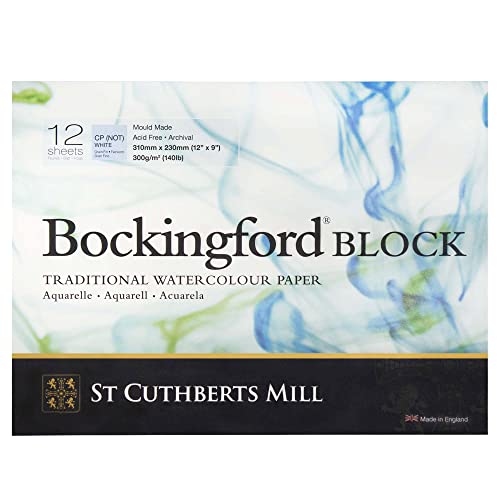 Bockingford St. Cuthberts Mill Bockingford Watercolor Paper Block - 12x9-inch White Water Color Paper for Artists -12 Sheets of 140lb Cold Press Watercolor Paper for Gouache Ink Acrylic Charcoal and More - Image 1