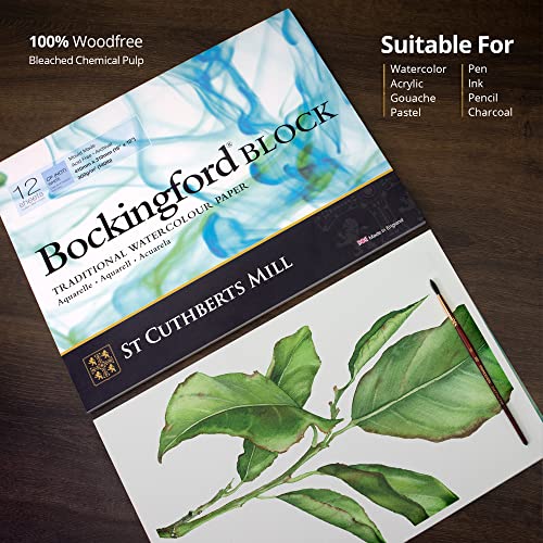 Bockingford St. Cuthberts Mill Bockingford Watercolor Paper Block - 12x9-inch White Water Color Paper for Artists -12 Sheets of 140lb Cold Press Watercolor Paper for Gouache Ink Acrylic Charcoal and More - Image 5