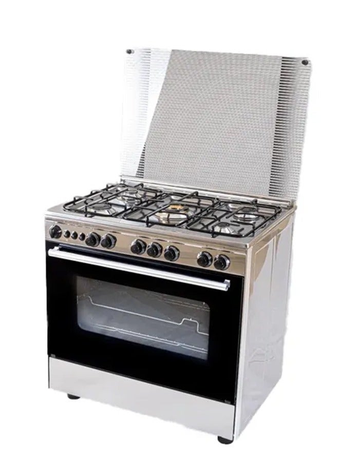 تكنو جاز تكنوجاز بوتاجاز 5 شعلة 80 سم استانلس كامل بمروحة بالفرن