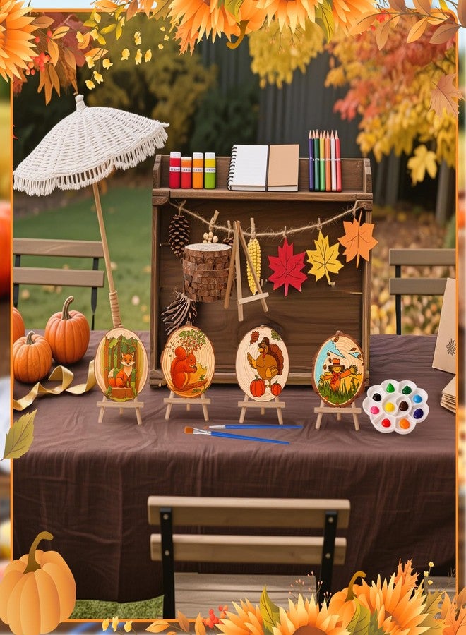 Zhanmai 10 Packs Thanksgiving Fall Painting Kits Thanksgiving Natural Pre Drawn Wood Slices to Paint Printed Wood Slices Pumpkin Turkey Paint Kit Pre Sketched Canvas for Painting Beginners Party Favor - Image 5