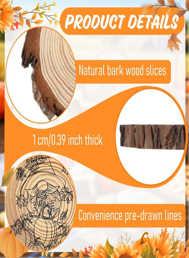Zhanmai 10 Packs Thanksgiving Fall Painting Kits Thanksgiving Natural Pre Drawn Wood Slices to Paint Printed Wood Slices Pumpkin Turkey Paint Kit Pre Sketched Canvas for Painting Beginners Party Favor - Image 3